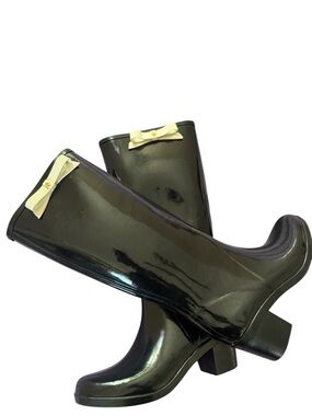 Kate Spade Romi Black Rubber Heeled Rain Boots